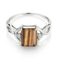 thumbnail image 2 of Gem Stone King 925 Sterling Silver Ring Tiger Eye Moissanite (2.08 Cttw), 2 of 5