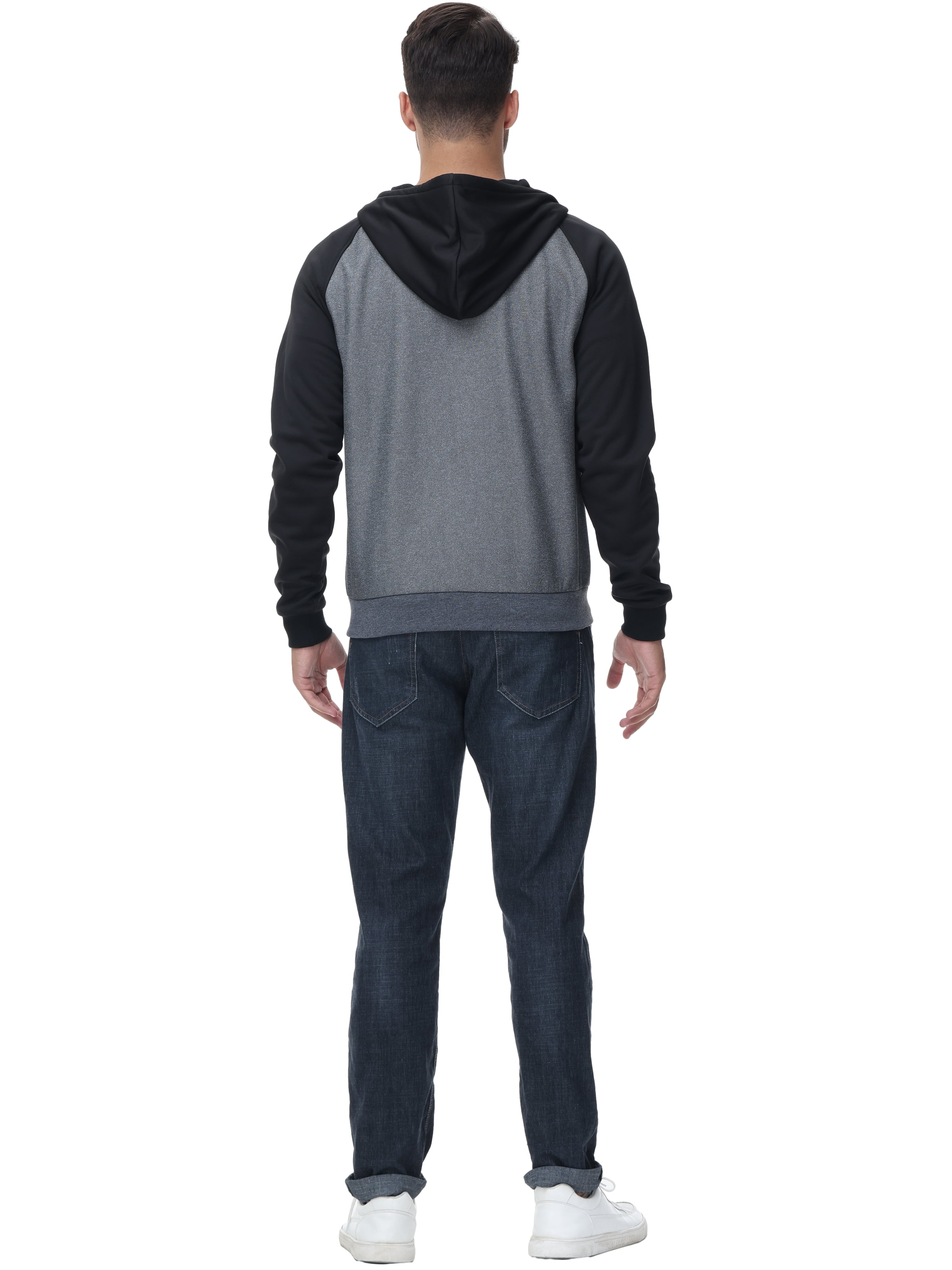 Weilanxin Men's Color Block Pullover Fleece Hoodie Casual Hooded Sweatshirts Tops Full Zip Jacket with Pocket Athletic Hoodies For Men Black Contrast Dark Grey M