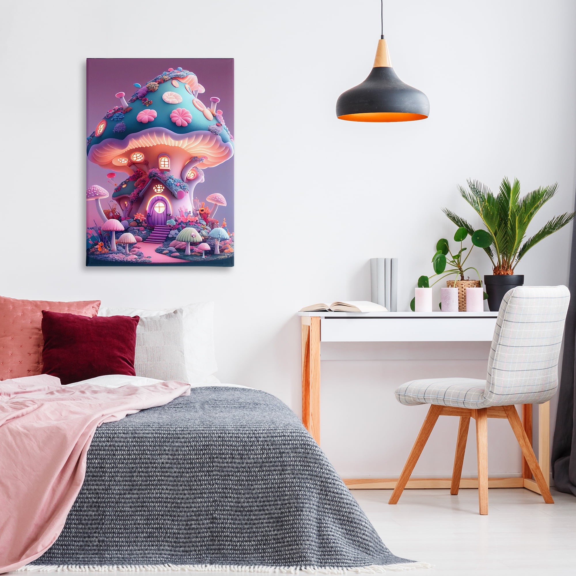 Stupell Industries Mystical Forest Mushroom Town & City Painting Gallery Wrapped Canvas Art Print Wall Art, 24 x 36