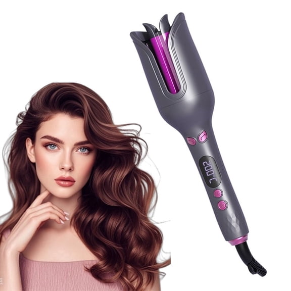 Automatic Curling Iron in Rose Red, 1.26 Inch Rotating Ceramic Hair Curler with 4 Temp Settings & 10s Quick Heating, Anti-Scald & Anti-Tangle Auto Hair Wand for Long & Medium Hair