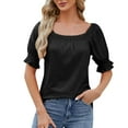 thumbnail image 2 of ALLLIST Spring Tops for Women 2024 Black Solid Short Sleeve Scoop Neck T-Shirts Blouses for Women, 2 of 5