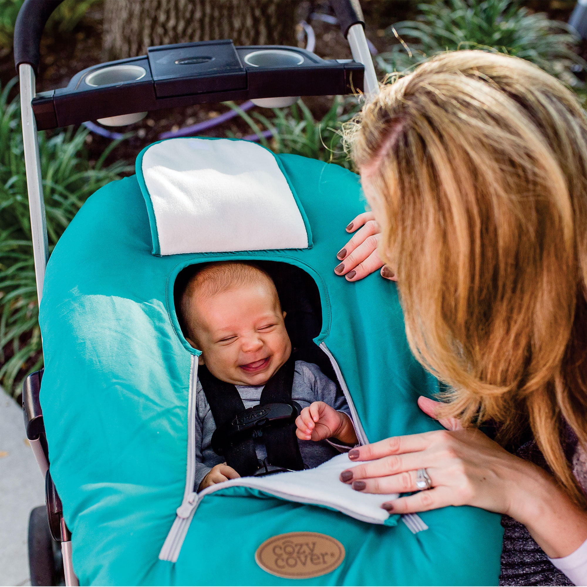CozyBaby Original Infant Car Seat Cover w/Dual Zippers & Elastic Edge, Teal