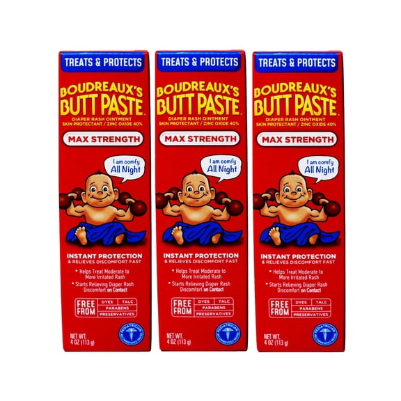 Boudreauxs Maximum Strength Butt Paste Diaper Rash Ointment - 4 Oz, 3 Pack