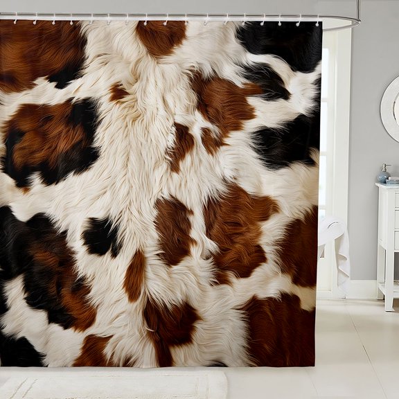 Manfei Farm Cow Spot Shower Curtain 72Wx72L,Abstract Animal Spot Bathroom Curtain,Beige Brown