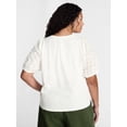 thumbnail image 3 of Terra & Sky Women's Plus Eyelet Yoke Top with Short Puff Sleeves, Sizes 0X-5X, 3 of 5