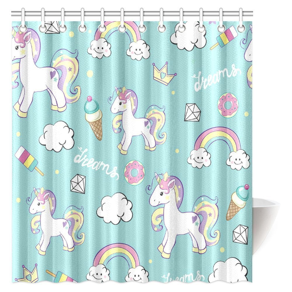 Shower Rings Included 100% Polyester Waterproof 66 x 72 by Funny Unicorn Shower Curtain Personalized Funny Unicorn and cat Shower Curtain