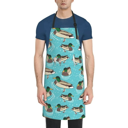 

Xecao Mallard Ducks Swimming In The Lake Print Kitchen Cooking Aprons Waterproof Adjustable Bib Aprons with 2 Pockets for Women Men Chef