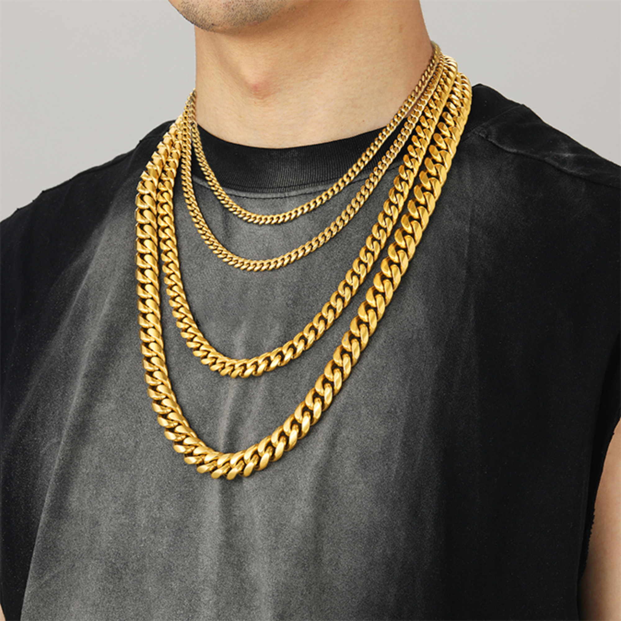 ChainsHouse Stainless Steel Cuban Link Chain Necklace for Men Gold Plated Chains Birthday Christmas Valentines Jewelry Gift, 6mm Width 30 inch Length