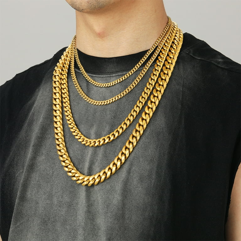 ChainsHouse Stainless Steel Cuban Link Chain Necklace for Men Gold