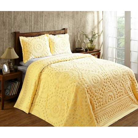 Better Trends 2 Piece Twin Bedspread Set 100% Cotton Chenille Tufted Medallion Pattern Soft & Luxurious Feel, Perfect for Gifting and All Seasons, Machine Washable (Yellow) Rio Collection