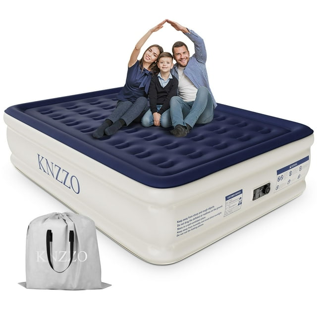 KNZZO Colchón de aire Queen con bomba incorporada Colchón inflable con parte superior flocada suave Colchón inflable a prueba de fugas Cama de aire plegable impermeable para huéspedes del hogar Campin