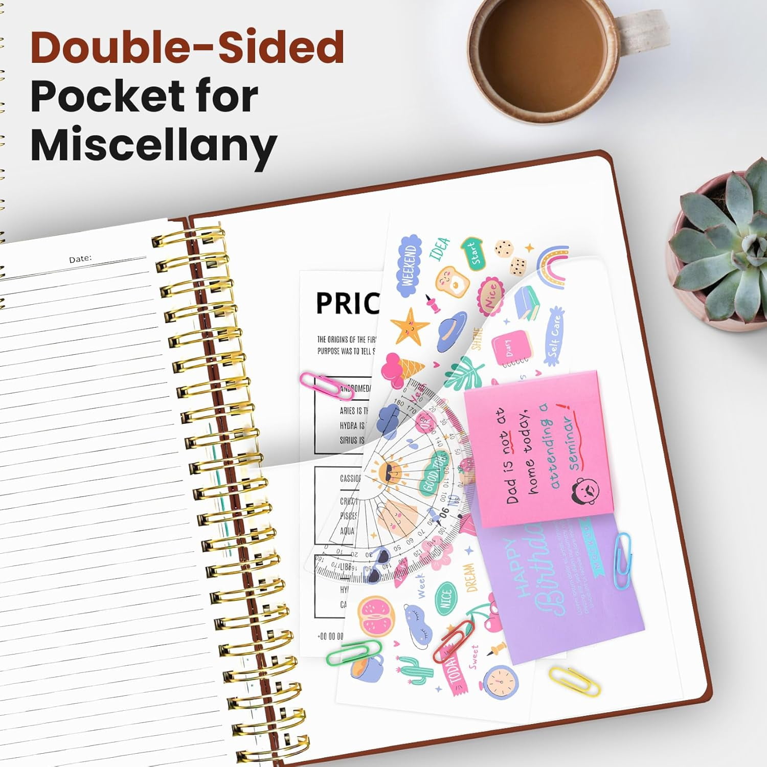 Hardcover Spiral Journal Notebooks for Work With Removable Dividers & Tabs, 8.5"x11" 5 Subject Notebook for Note Taking & Organizer, A4 College Ruled Lined Journal for Women & Writing, Rust Brown