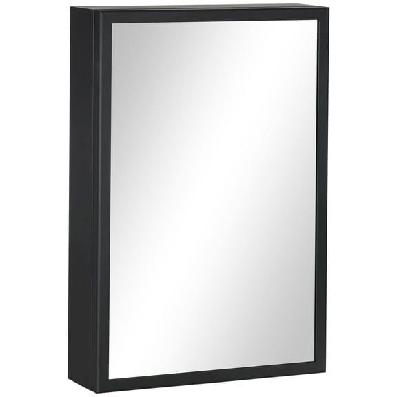 Bathroom Storage Cabinet kleankin Bathroom Mirror with Storage Shelves Bathroom Wall Cabinet, Black,Bathroom Vanity