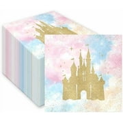 100pcs Princess Castle Napkins Party Supplies Hand Towels Napkin Gold Glitter Castle Napkins for Girls Birthday Party Decor
