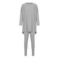 thumbnail image 5 of Womens 2 Piece Outfits Summer Yoga Long Sleeve Sets Solid Color Long Sleeve Top Pants Suit Casual Sweatsuit Plus Size (Gray L）, 5 of 5