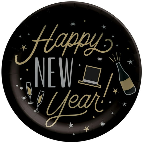 Amscan Festive 9 Inch New Year's Eve Paper Plates 8 Ct Disposable Party Plates for New Year Celebration
