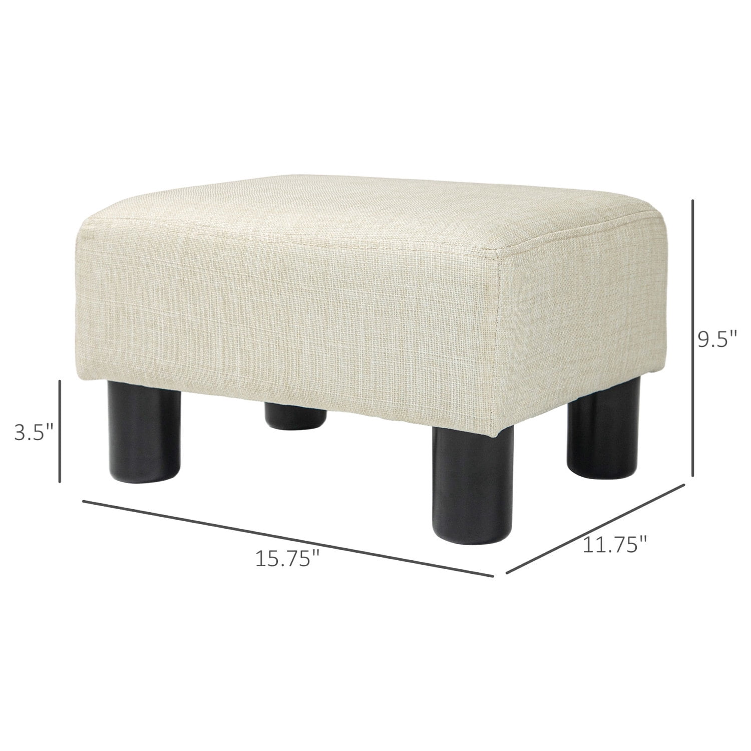 Cube Ottoman, Beige Linen Fabric Footrest for Living Room, Extra Seat