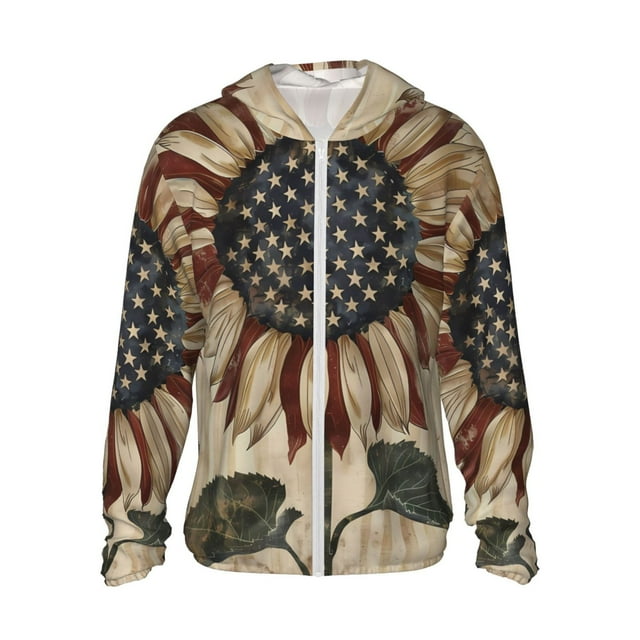 Balery USA Sunflower Flag Sudadera ligera de manga larga con capucha y protección solar UPF 50+ para hombre y mujer, ideal para pesca y running-Medium