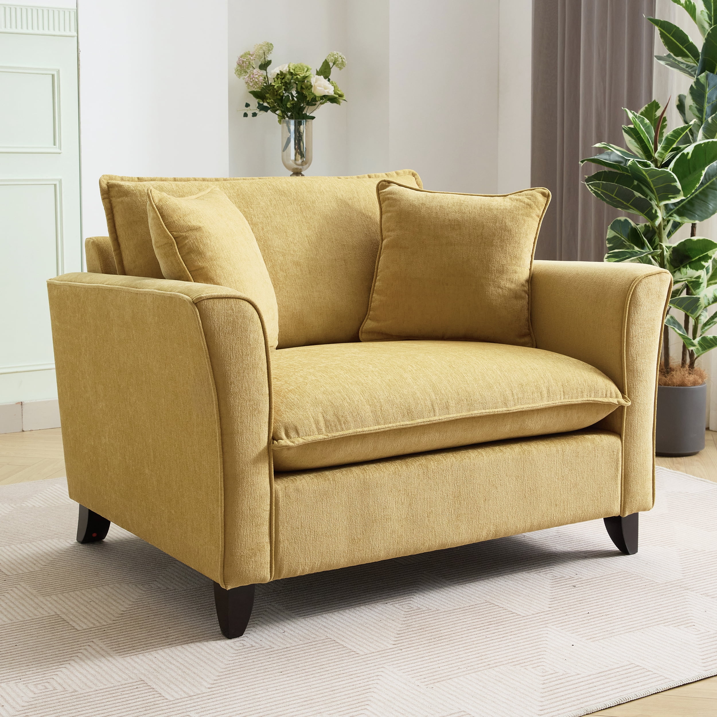 Euroco 46.9" Oversized Armchair, Chenille Fabric, Comfy Chair and a Half Single Sofa with Pillow for Living Room Bedroom Office Apartment, Yellow