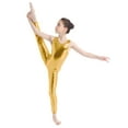 thumbnail image 3 of YEAHDOR Kids Girls Metallic Ballet Dance Leotard Gymnastics Full Length Unitard Dance Performance Jumpsuit Gold 8-10, 3 of 7