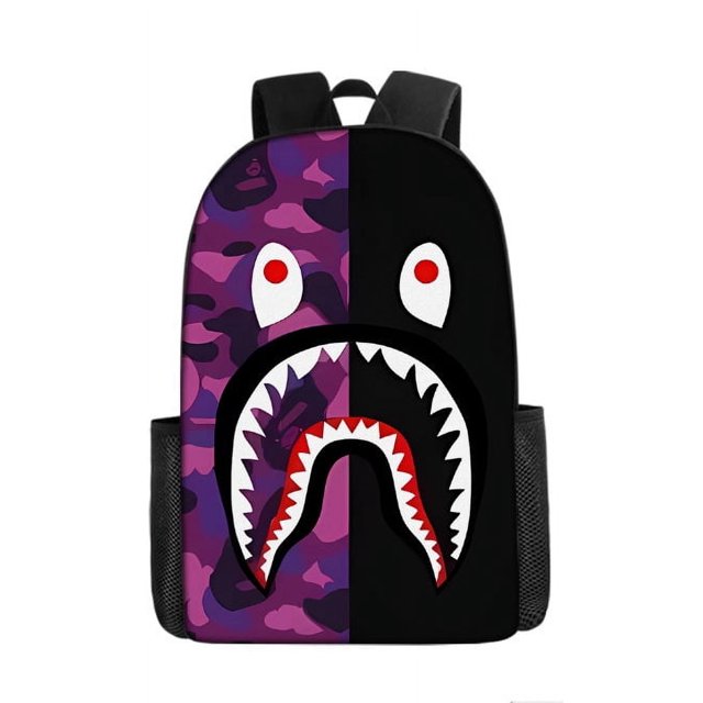 Camouflage Color Matching Shark Student Schoolbag Digital Printing Large Capacity Cartoon Anime Backpack