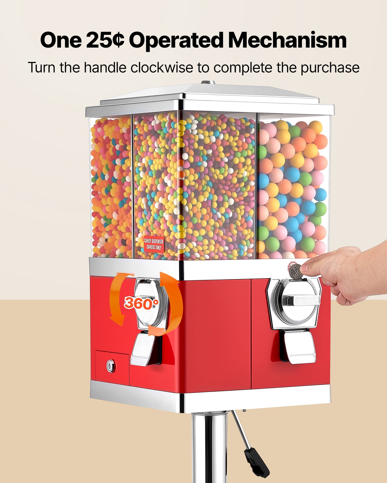 VEVOR Candy Vending Machine, Four Compartment Candy Vending Machine with Stand, Gumball & Candies Vendings Machines with Adjustable Height, Vintage Candies Dispenser for Shop,Arcade, Family Gathering
