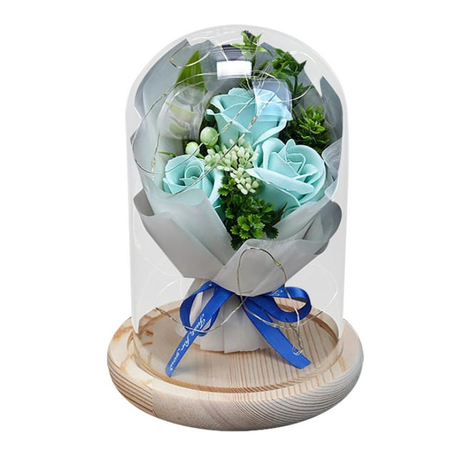 SDNall Eternal Floral Arrangement in A Wood Gift Box with Glass Dome and Led Illumination, A Thoughtful Roses Valentine'S Day Present with Timeless Display