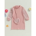 thumbnail image 2 of Bagilaanoe Little Girl Fall Ribbed Dress Plush Long Sleeves Dresses + Shoulder Bag 4T 5T 6T 7T Kids Pink Casual Clothes, 2 of 8