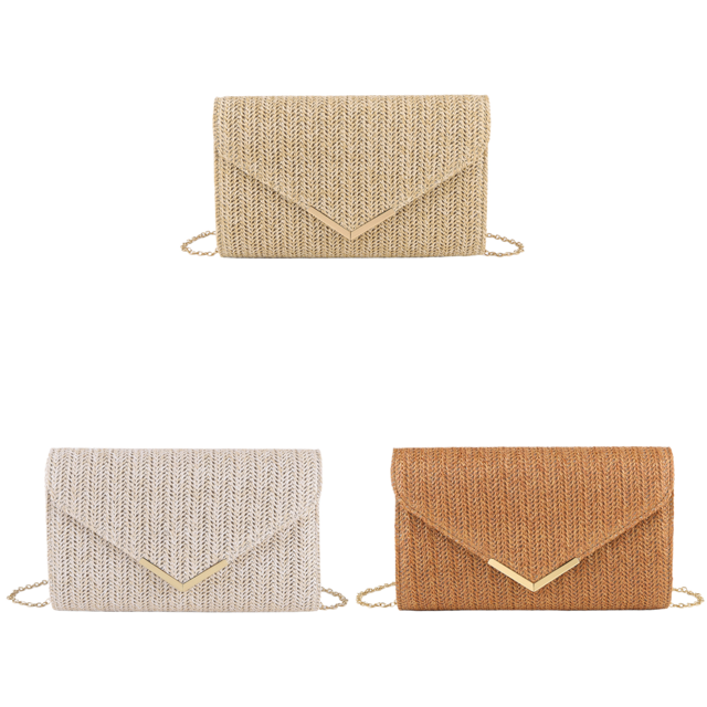 Bolso Mano Paja Con Solapa para Mujer Playa Verano Tipo Sobre () Amarillo