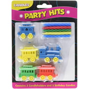 Angle View: Colorful Birthday Party Train Candle Holder For Cake Decorations, 7” x 3”, 5 Candles Included