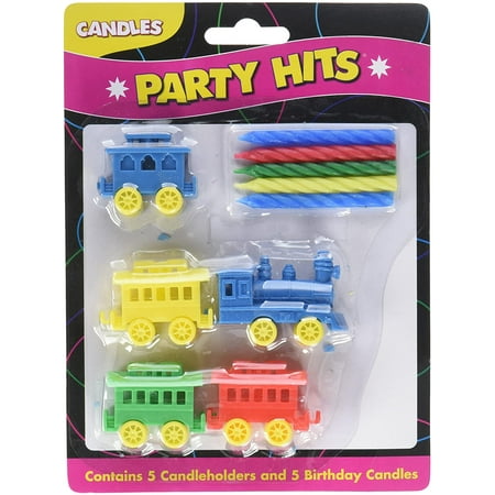 Colorful Birthday Party Train Candle Holder For Cake Decorations, 7” x 3”, 5 Candles Included