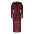 thumbnail image 5 of Zedker Dresses for Women Deep V Neck Long Sleeve Bodycon Maxi Dress Wedding Guest Cocktail Dresses Plus Size Red S, 5 of 6