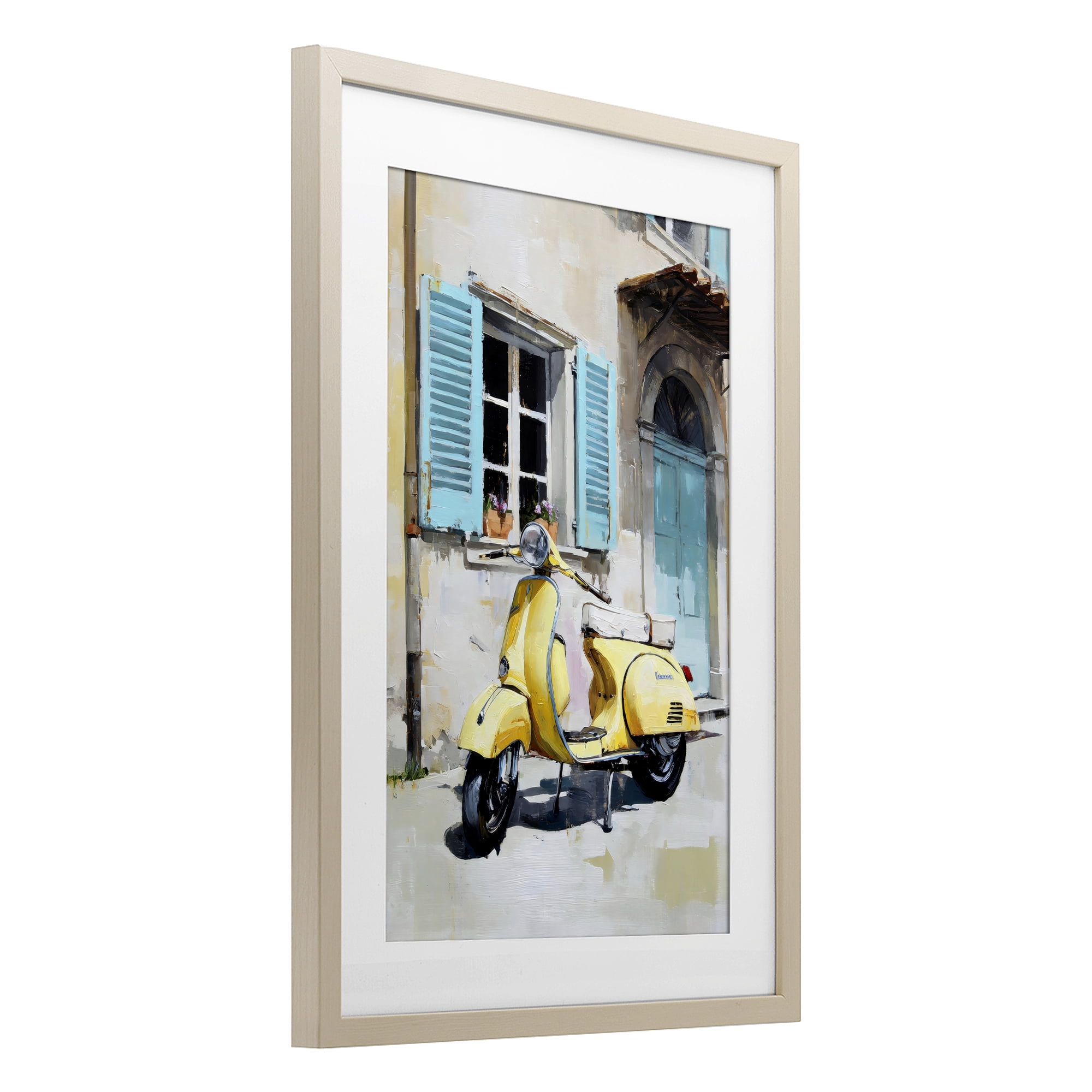Stupell Industries Sunny Day Scooter Ride Birch Framed Print Under Glass, design by Petal Prints Design