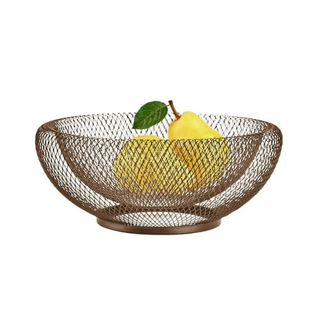 Large Metal Beads Metal Mesh Creative Countertop Fruit Basket Bowl Stand for Kitchen, Restaurant, Large Black Decorative Table Centerpiece Holder for Bread, Candy, Egg, K Cup, 25.5*13cm ()