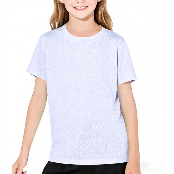 CYRBOKO Girls Athletic T-Shirts, Quick-dry Casual Summer Short Sleeve Girl's Sportswear White Size 14-16 T