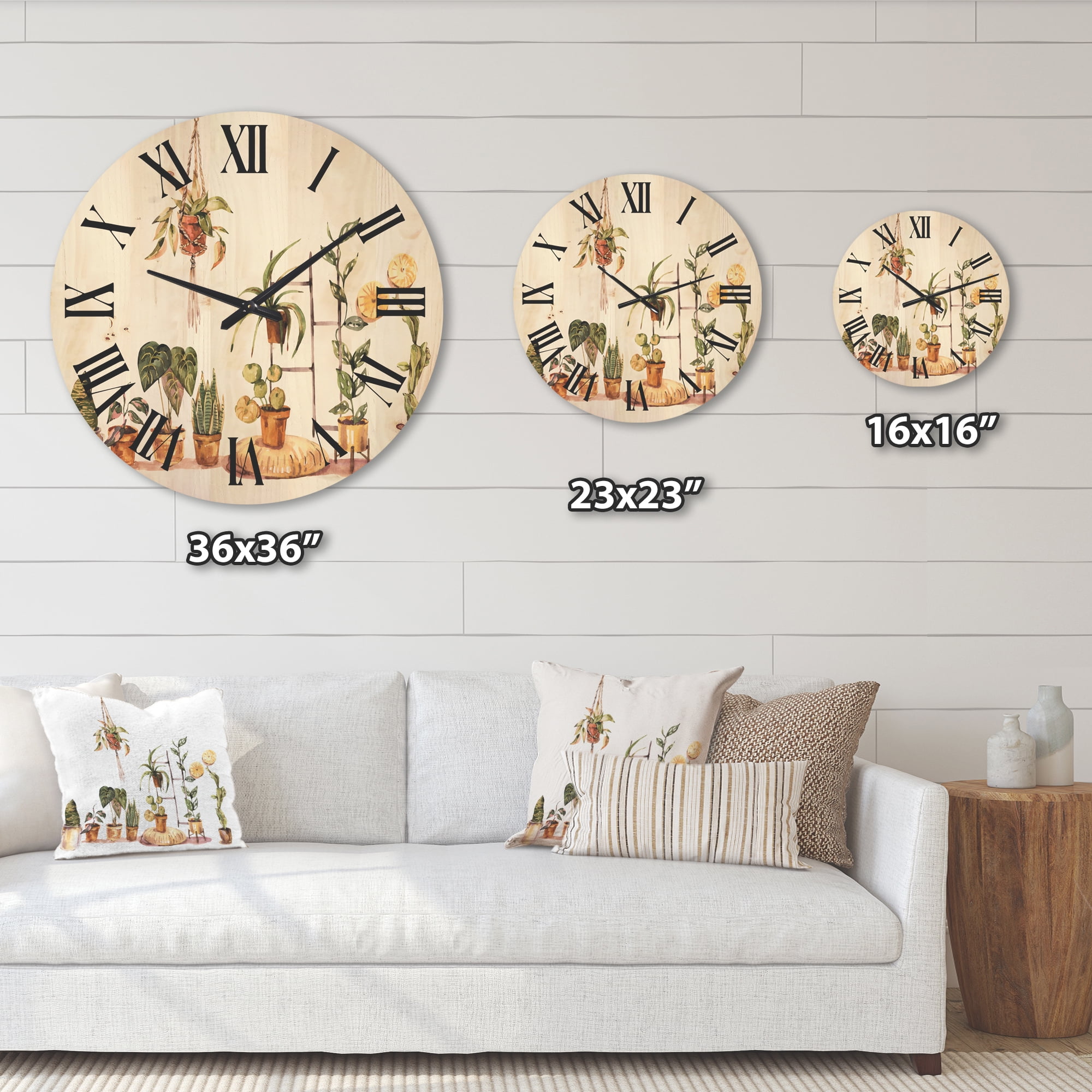 Designart 'Indoor House Plants Urban Jungle in Flowerpots II' Traditional Wood Wall Clock
