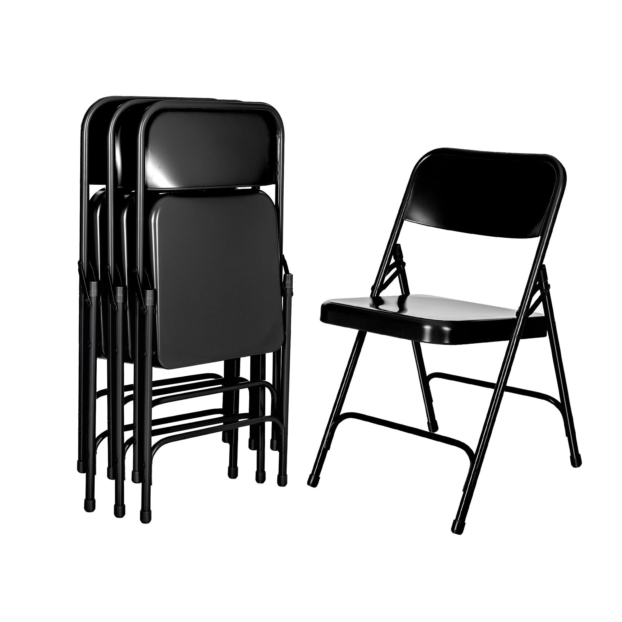 Hampden Furnishings Bernadine Collection Steel Double Hinge Folding Chair, Black, 4 Pack