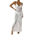 thumbnail image 2 of Swimsuit Coverup for Women Sleeveless V Neck Slim Fit Side Slit Crochet Knit Maxi Dress Beach Cover Up Bathing Suit Dress, 2 of 3
