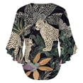thumbnail image 6 of Jungle Leopards Tropical Leaves Women's V-Neck Blouse With 3/4 Ruffled Bell Sleeves Casual Top Ladies Blouses, 6 of 7