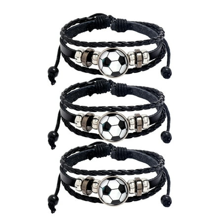 3pcs Soccer Bracelet Football Charm Bracelet Braided Bracelet
