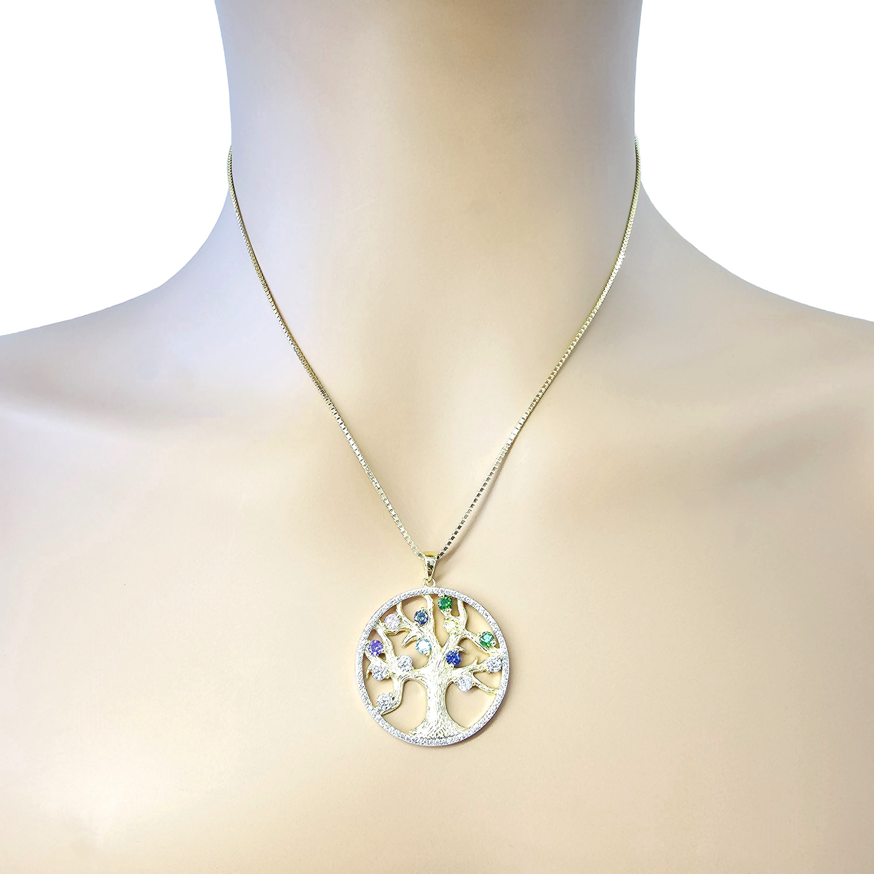 Nana Mothers Tree of Life Birthstone Necklace & CZ Bezel Female Adult in-10k- Yellow Gold - Stone 11
