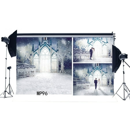 Image of 5x7ft Photography Backdrop European Fancy Dream Like Castle Christmas Snow Scene Newborn Baby Girl Toddler Adults Merry Christmas Background Studio Props