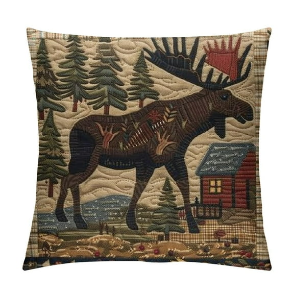 Qinduosi Set of Square inch Retro Brown Throw Pillow Covers Rustic Moose Decorative Throw Pillowcase for Home Sofa Thick Linen Cushion Cases ( cm)