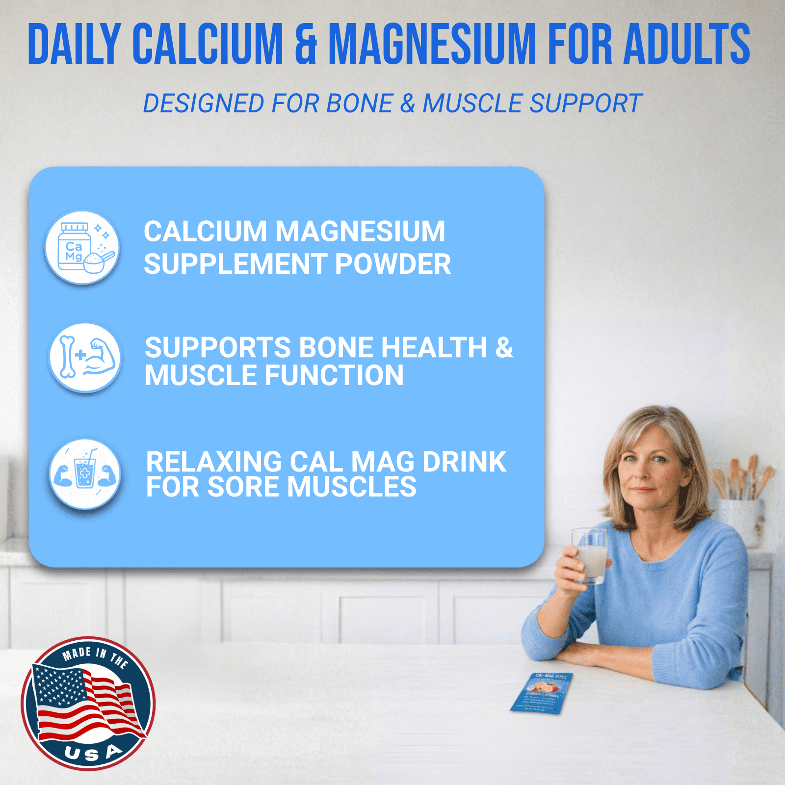 Dr. Price’s Cal-Mag Vites – Strawberry Lemon Flavor, 30 Packets | Calcium & Magnesium Powder with Vitamins C, D3 & K | Sugar-Free Calming Drink Mix
