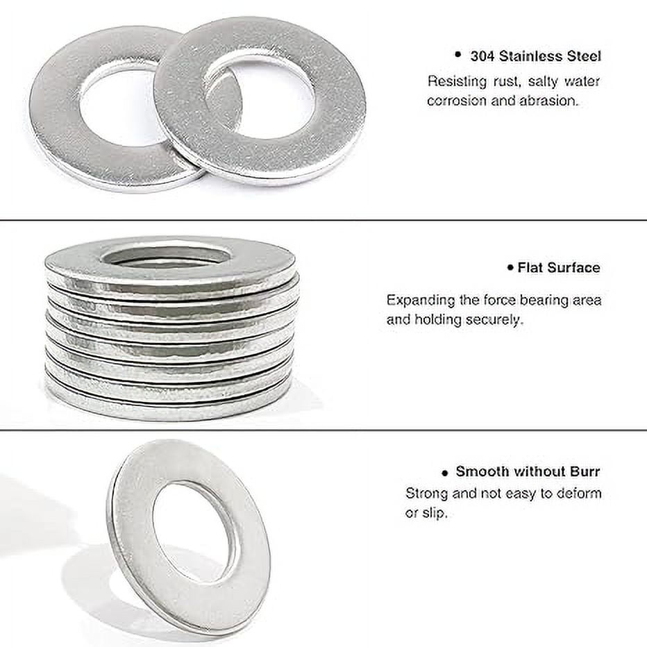 FASTENER TREE M6 Flat Washer 304 Stainless Steel SAE Washer for Screws Bolts 50PCS