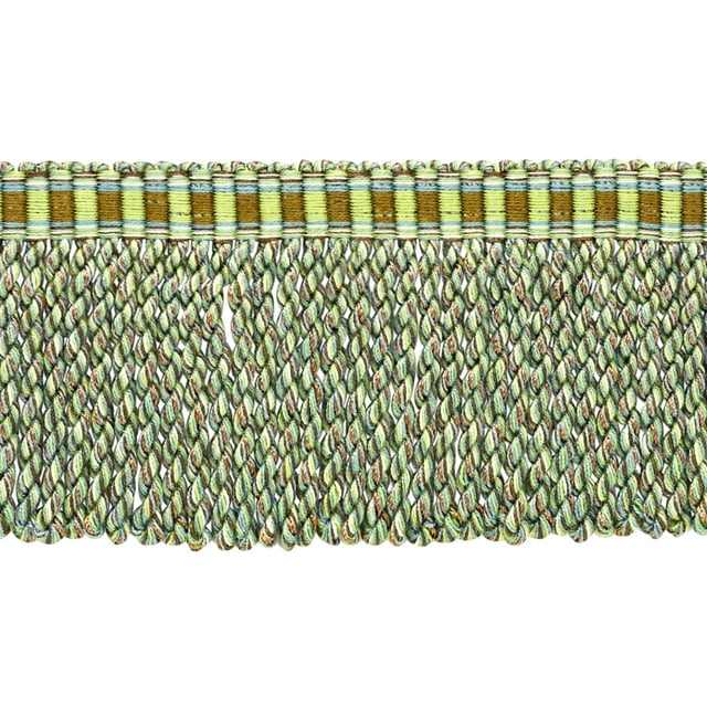 3" (7.5cm) long Marrakesh Collection Bullion Fringe Trim with Fancy Woven Header (Style# BFRW3), Lakeside Green Multicolor (Color# VL12) 18 Yards (54 ft/16.5m)