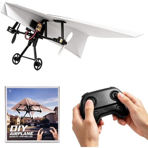 DIY RC Paper Airplane Kit for Hobbyists, Pilots & Beginners | DIY Remote Control Airplane Kit, Easy to Fly with Gyro Stabilizer, Dual Propellers, Lightweight, Foldable Outdoor Fun Play Gift