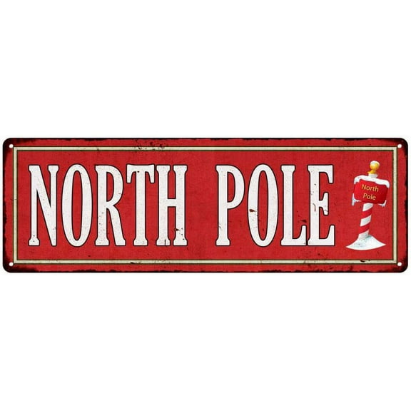 North Pole Holiday Christmas Metal Sign 6x18 206180065003