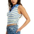 thumbnail image 3 of JUST POLLY NEW YORK Womens Ivory Ruched Tie Polo Pullover Ribbed Striped Sleeveless Collared Tank Top Juniors M, 3 of 3
