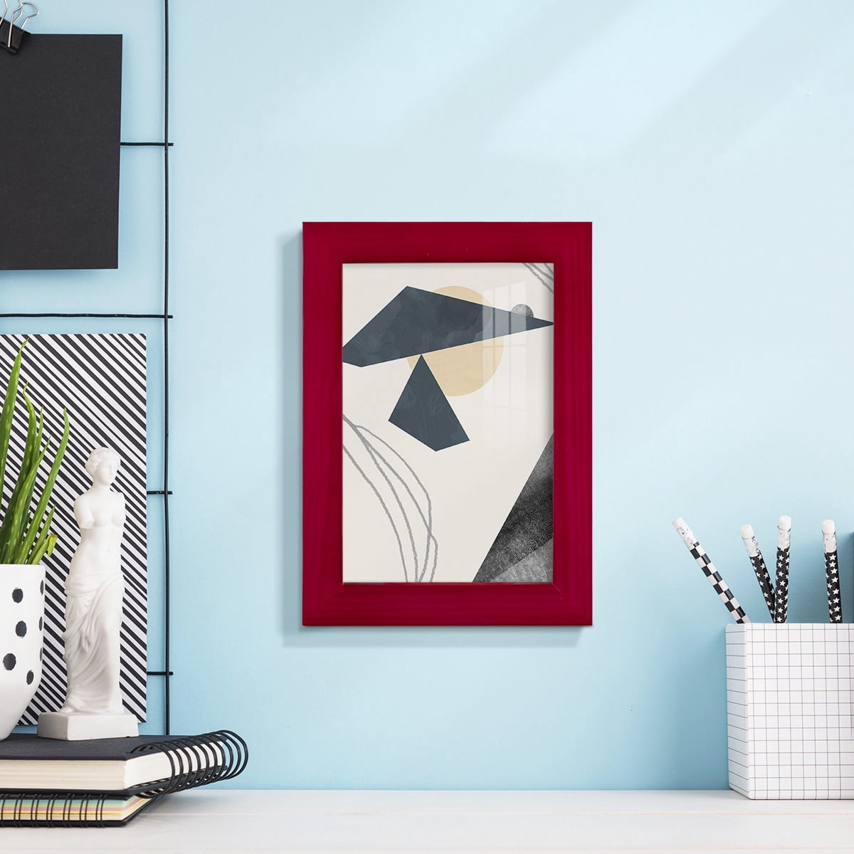 Diamond Slate IV - Framed Print w/glass - Cherry Red